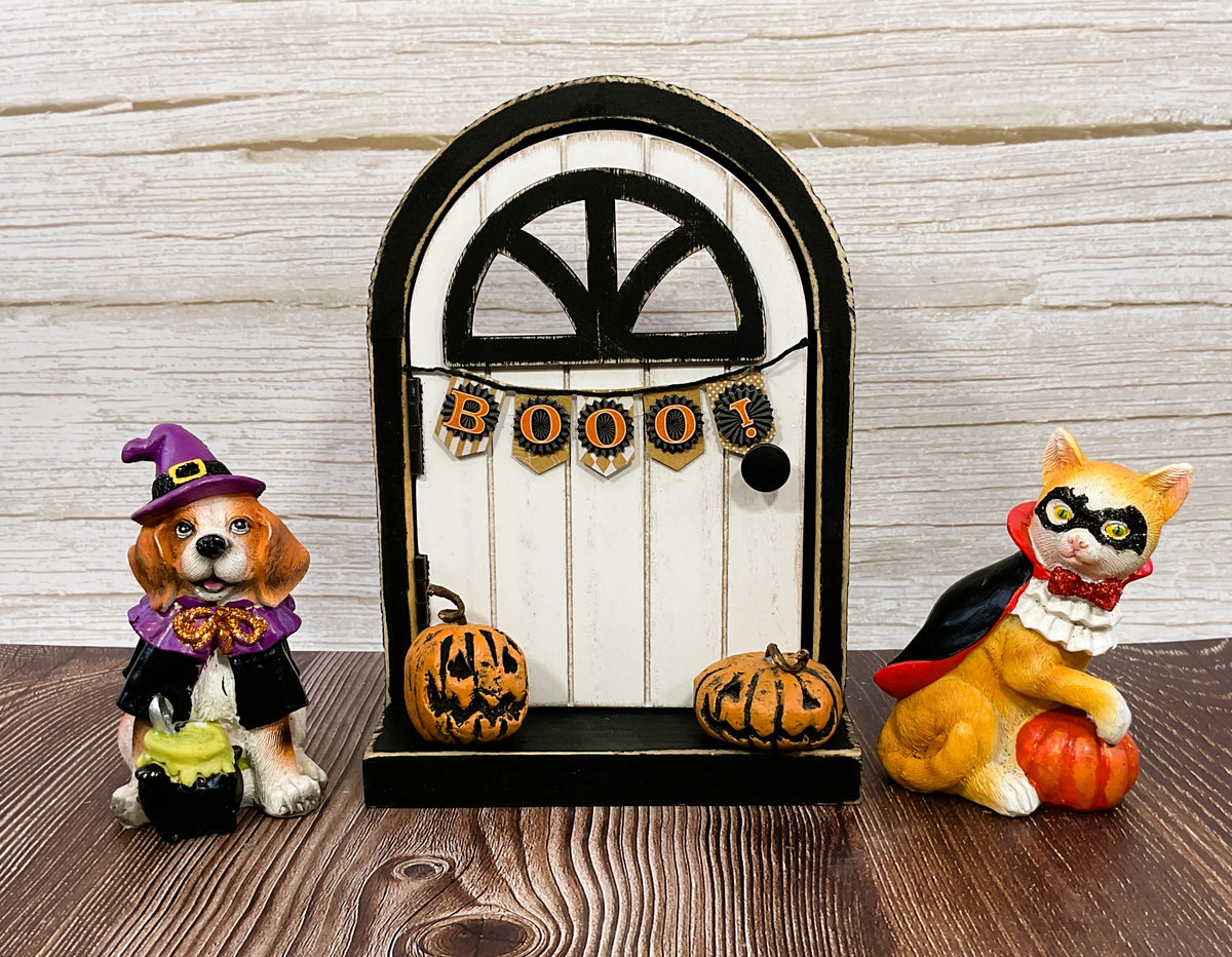 AGSD Halloween Decor - Resin Dog Cat Resin Figurine & Fairy Garden Door