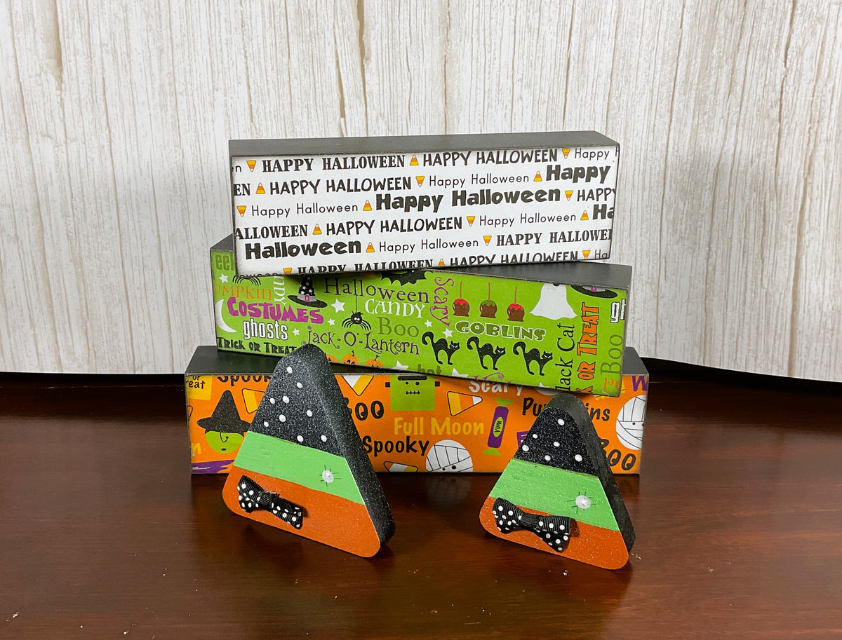 AGSD Halloween Decor - Whimsy Stacking Block Signs & Candy Corn 5pc Set
