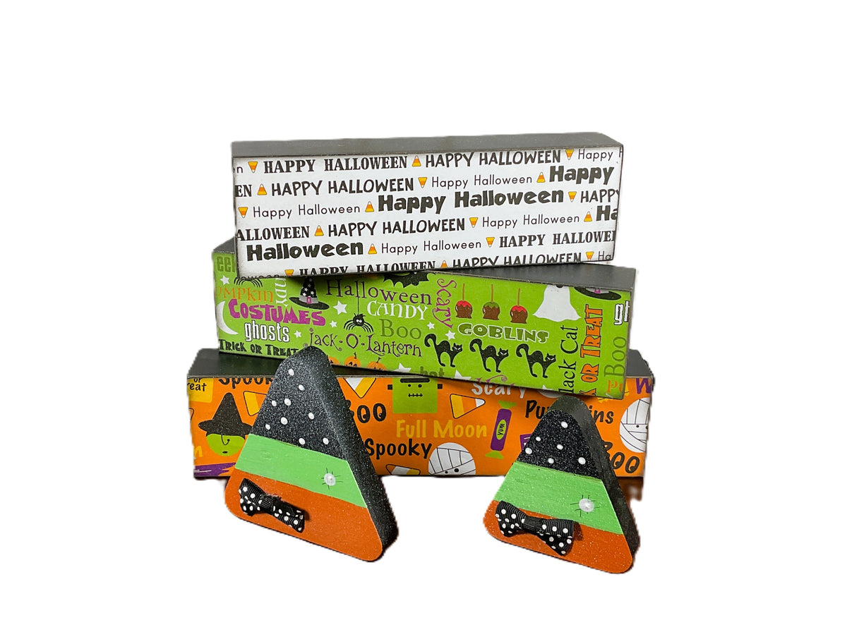 AGSD Halloween Decor - Whimsy Stacking Block Signs & Candy Corn 5pc Set