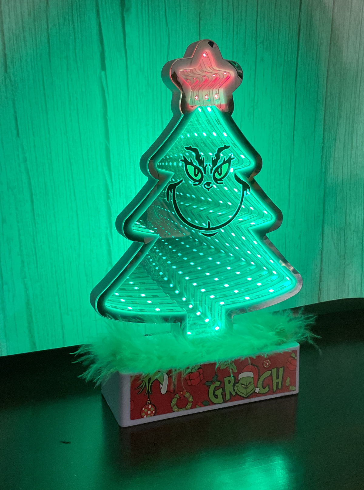 AGSD Christmas Decor - Green Monster LED 3-D Infinity Mirror Tunnel Light Tree