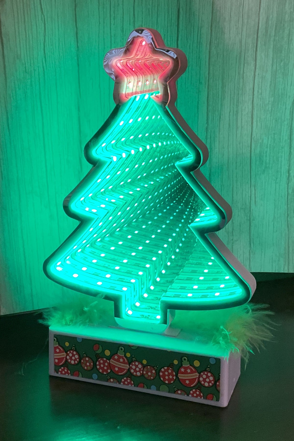 AGSD Christmas Decor - Green Monster LED 3-D Infinity Mirror Tunnel Light Tree