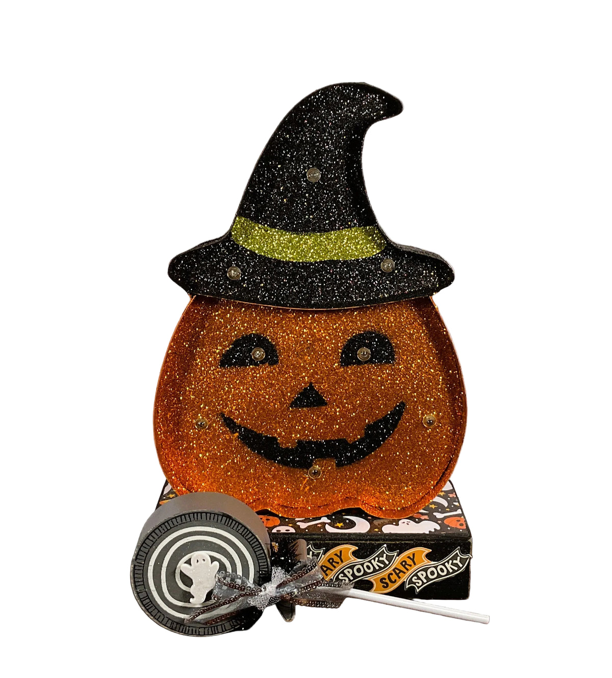 AGSD Halloween Decor - LED Light Marquee Pumpkin Sign Stand and Lollipop 3pc