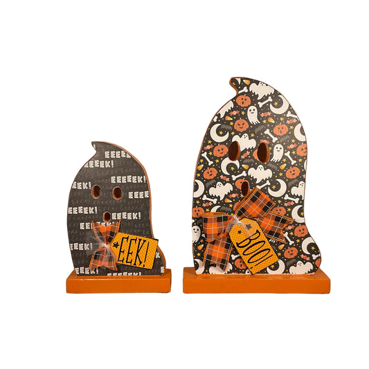 AGSD Halloween Decor - Boo Eek Decoupage Wood Ghosts LG 2pc Set