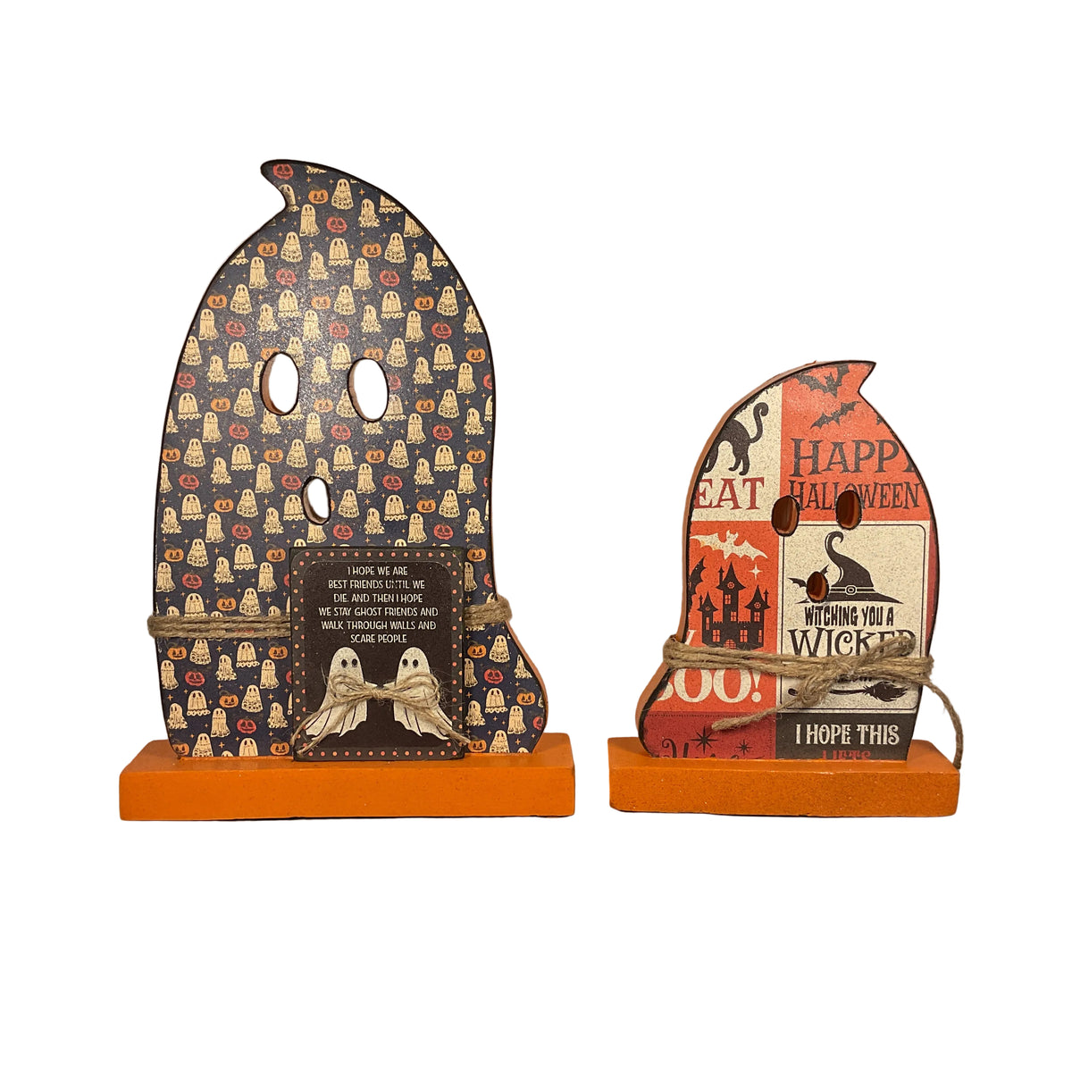 AGSD Halloween Decor - Boo Eek Decoupage Wood Ghosts LG & Signs 4pc Set