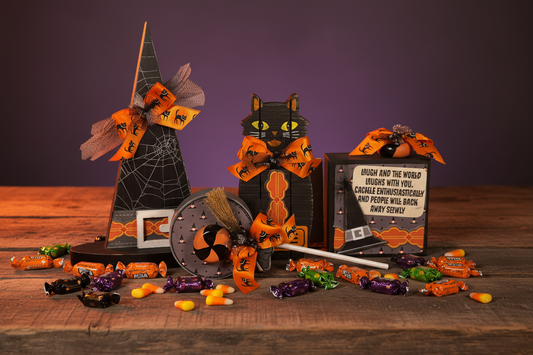AGSD Halloween Decor - Witch Hat Black Cat Candy Lollipop and Sign 4pc Set