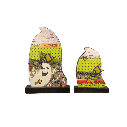 AGSD Halloween Decor - Decoupage Mango Wood Ghosts LG 2pc Set