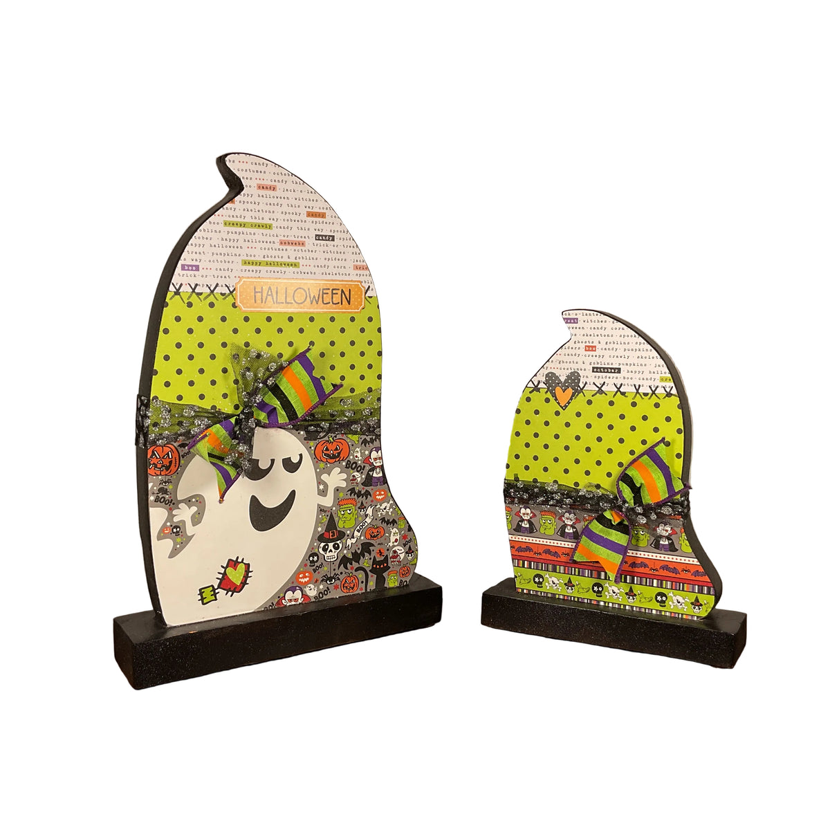 AGSD Halloween Decor - Decoupage Mango Wood Ghosts LG 2pc Set