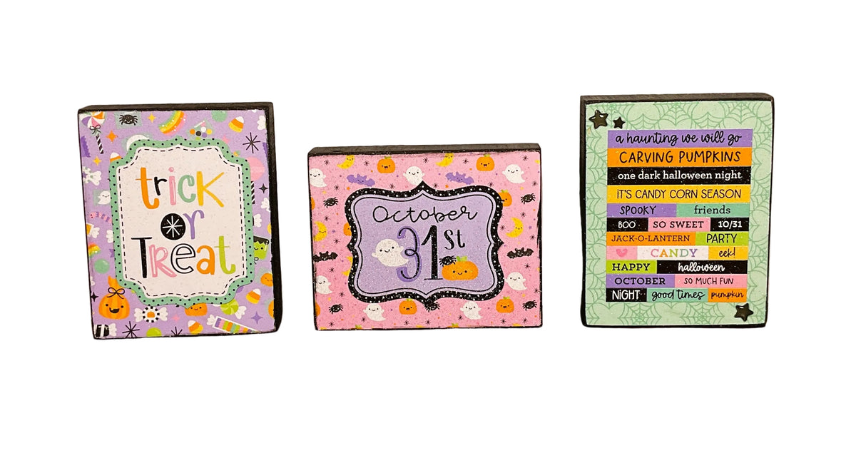 AGSD Halloween Decor - Trendy Pink Cute Candy Theme Tier Tray Block Signs