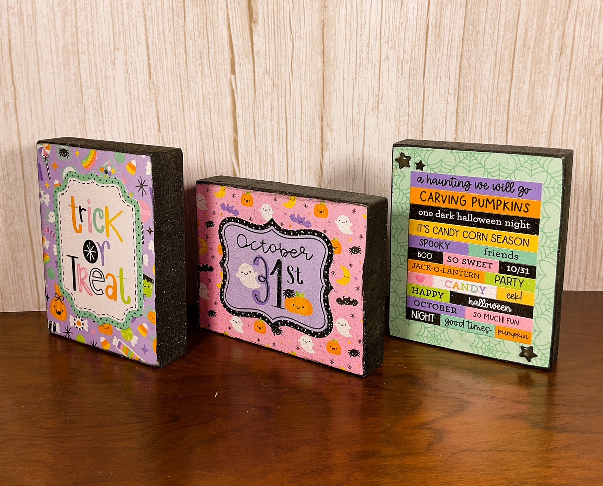 AGSD Halloween Decor - Trendy Pink Cute Candy Theme Tier Tray Block Signs