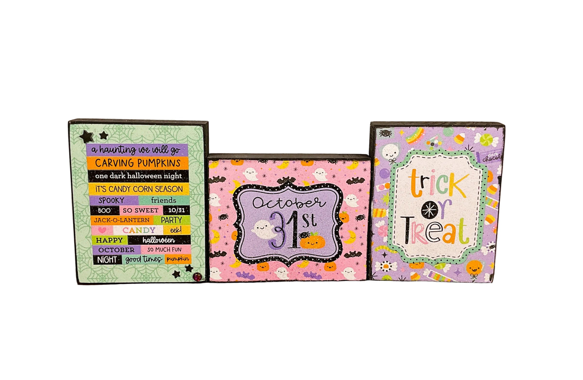 AGSD Halloween Decor - Trendy Pink Cute Candy Theme Tier Tray Block Signs