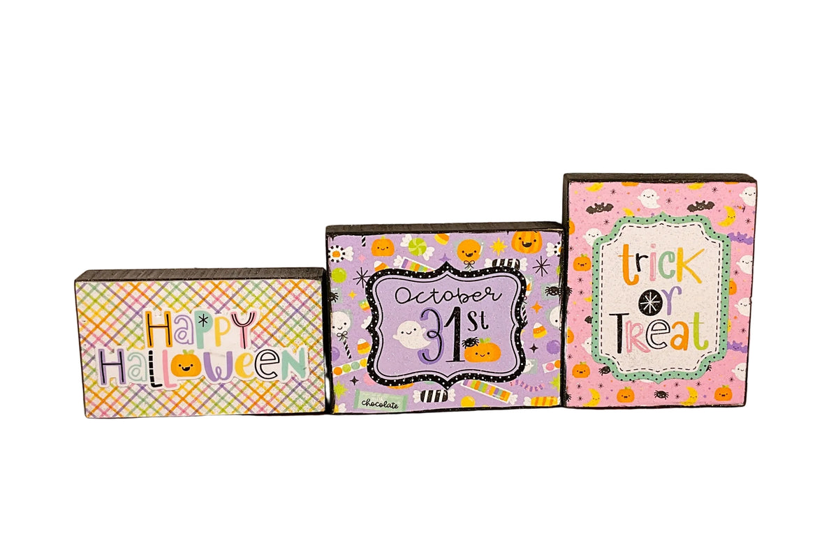 AGSD Halloween Decor - Trendy Pink Cute Candy Theme Tier Tray Block Signs