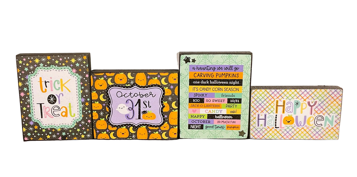 AGSD Halloween Decor - Trendy Pink Cute Candy Theme Tier Tray Block Signs
