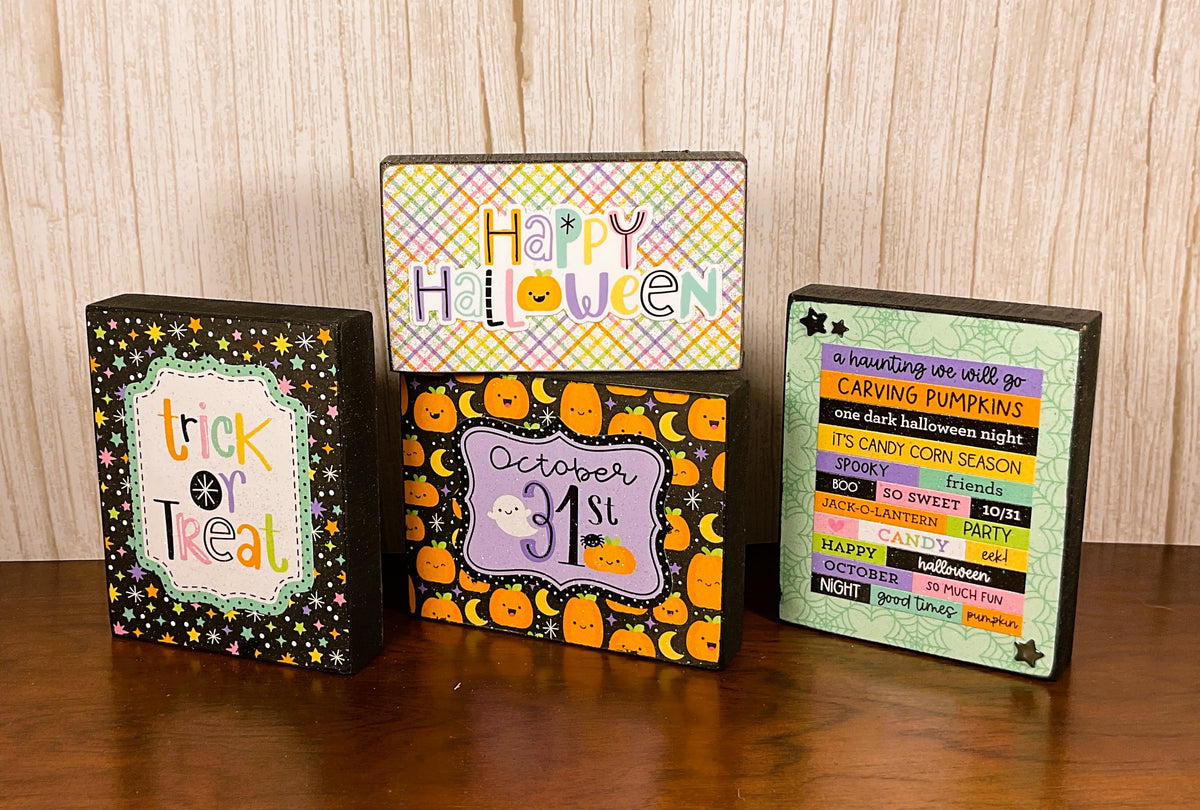 AGSD Halloween Decor - Trendy Pink Cute Candy Theme Tier Tray Block Signs