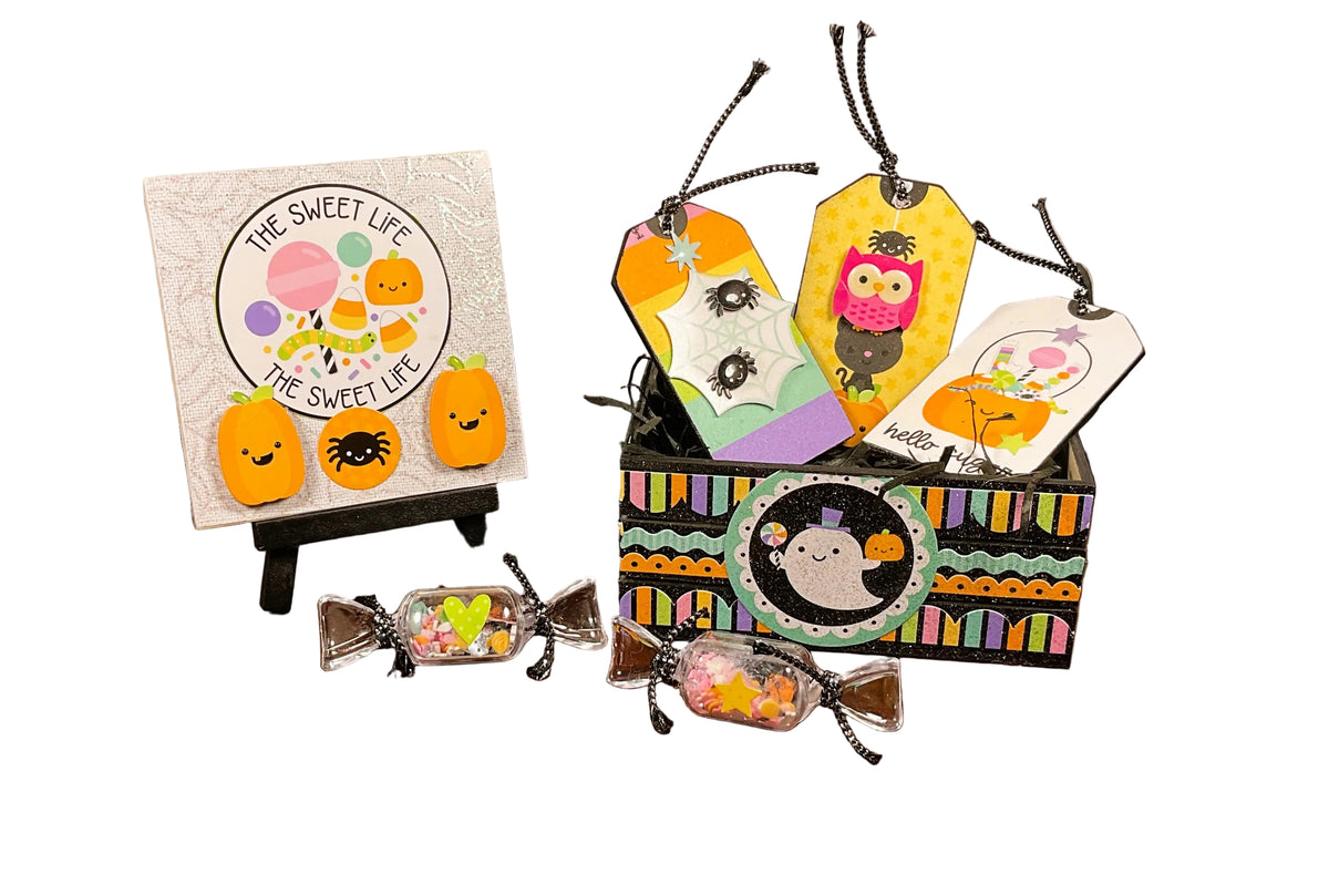 AGSD Halloween Decor - Trendy Pink Cute Candy Ghost Theme Tier Tray 7pc Set
