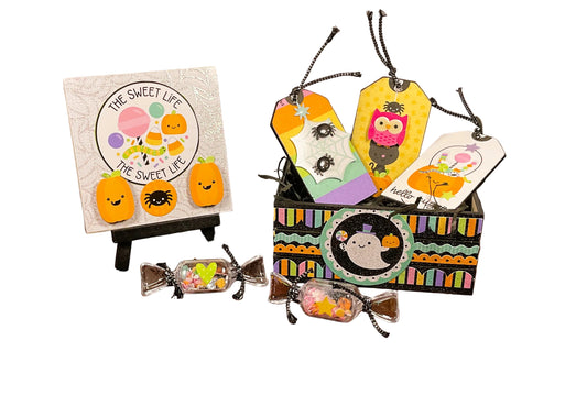 AGSD Halloween Decor - Trendy Pink Cute Candy Ghost Theme Tier Tray 7pc Set