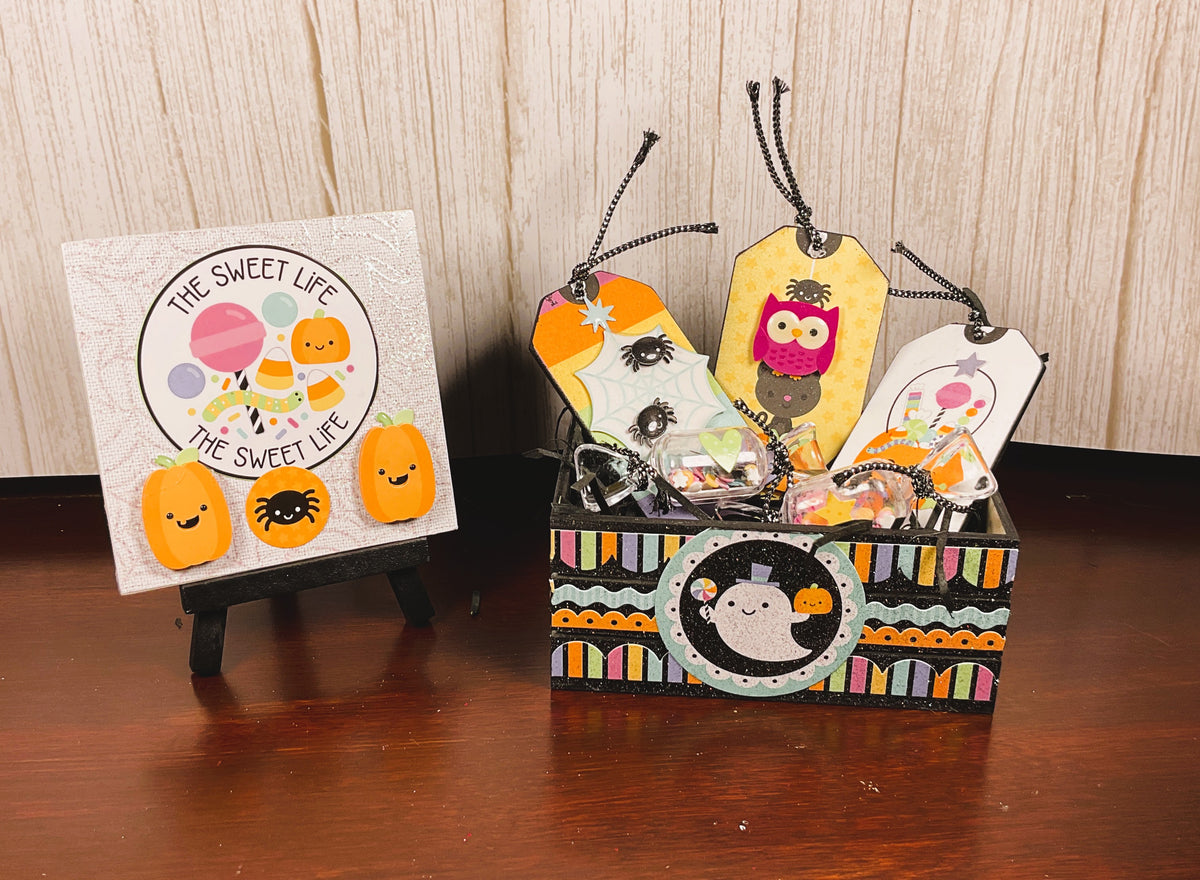 AGSD Halloween Decor - Trendy Pink Cute Candy Ghost Theme Tier Tray 7pc Set