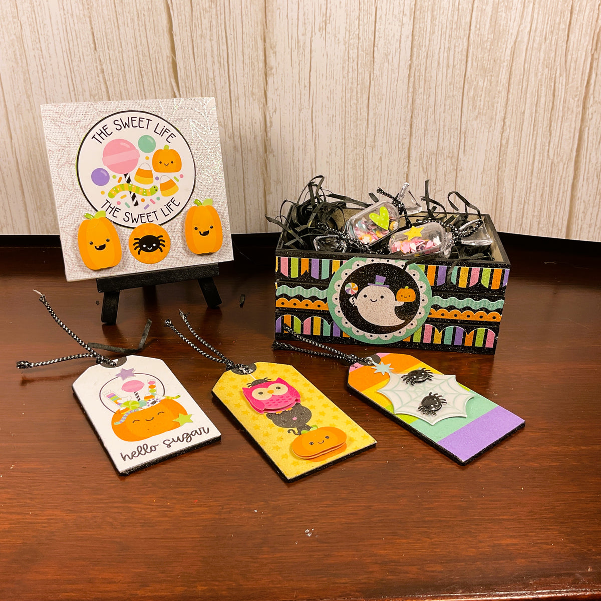 AGSD Halloween Decor - Trendy Pink Cute Candy Ghost Theme Tier Tray 7pc Set