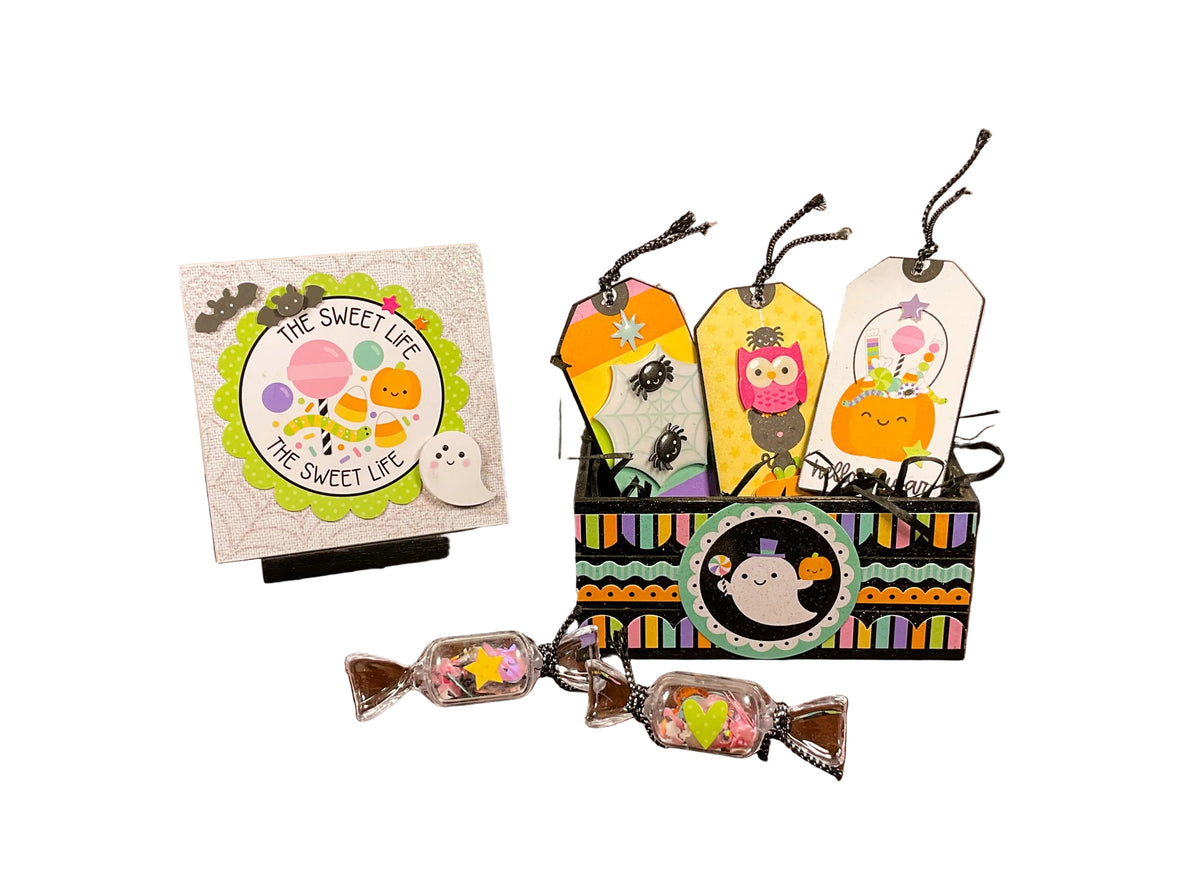 AGSD Halloween Decor - Trendy Pink Cute Candy Ghost Theme Tier Tray 7pc Set