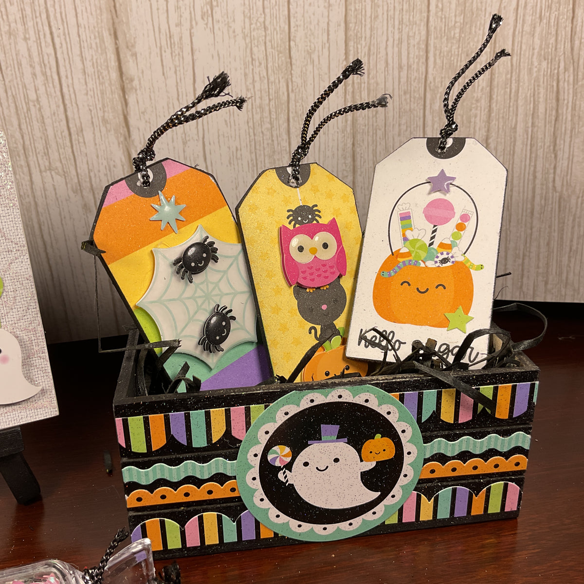 AGSD Halloween Decor - Trendy Pink Cute Candy Ghost Theme Tier Tray 7pc Set