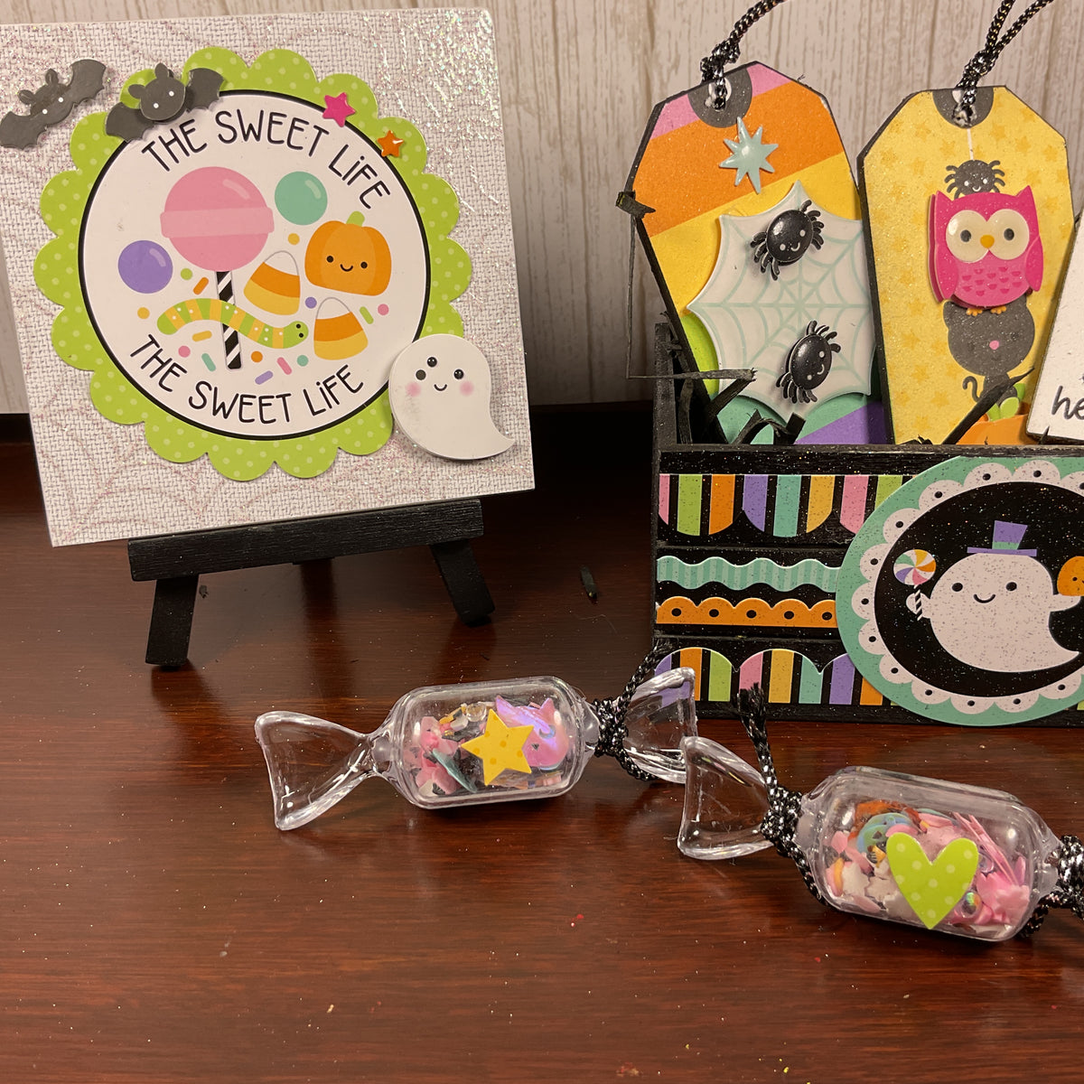 AGSD Halloween Decor - Trendy Pink Cute Candy Ghost Theme Tier Tray 7pc Set