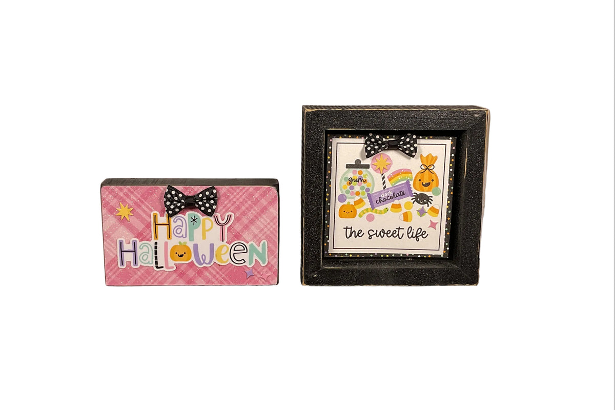 AGSD Halloween Decor - Trendy Pink Cute Candy Theme Inset Box Signs
