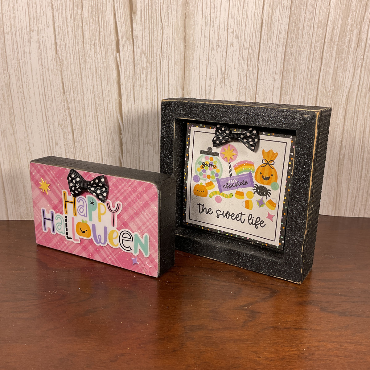AGSD Halloween Decor - Trendy Pink Cute Candy Theme Inset Box Signs