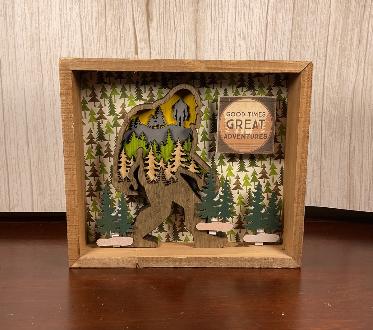 AGSD Home Decor - Bigfoot & Trees Shadow Box Sign | Layered Wood Handcrafted