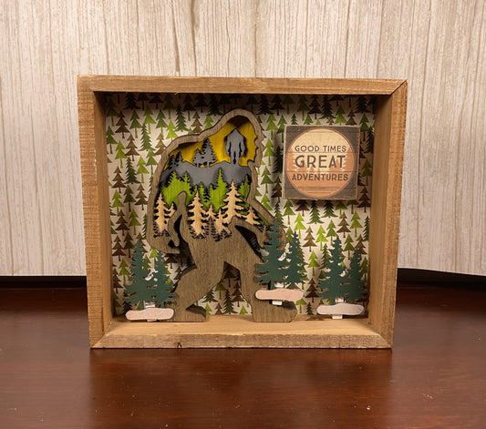 AGSD Home Decor - Bigfoot & Trees Shadow Box Sign | Layered Wood Handcrafted
