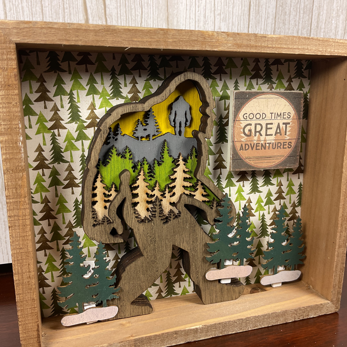 AGSD Home Decor - Bigfoot & Trees Shadow Box Sign | Layered Wood Handcrafted