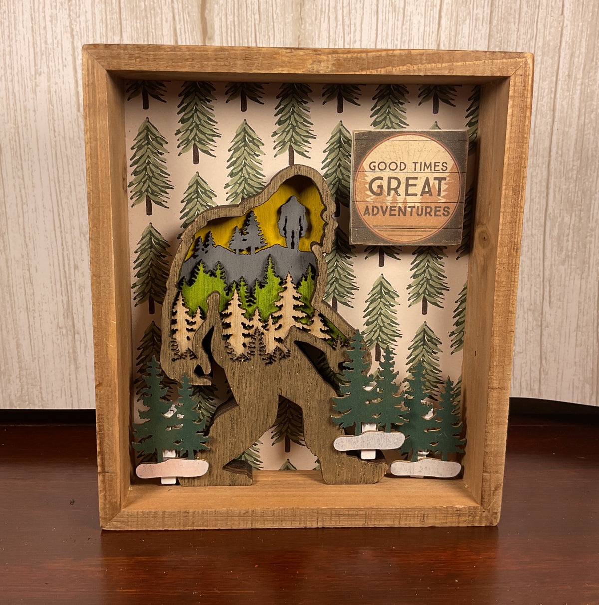 AGSD Home Decor - Bigfoot & Trees Shadow Box Sign | Layered Wood Handcrafted