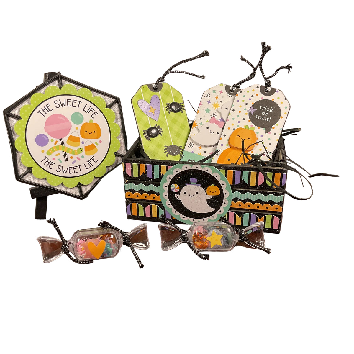 AGSD Halloween Decor - Trendy Pink Cute Candy Ghost Theme Tier Tray 7pc Set