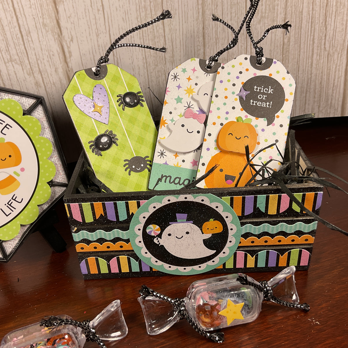 AGSD Halloween Decor - Trendy Pink Cute Candy Ghost Theme Tier Tray 7pc Set