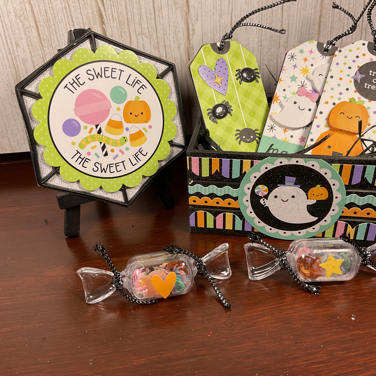 AGSD Halloween Decor - Trendy Pink Cute Candy Ghost Theme Tier Tray 7pc Set