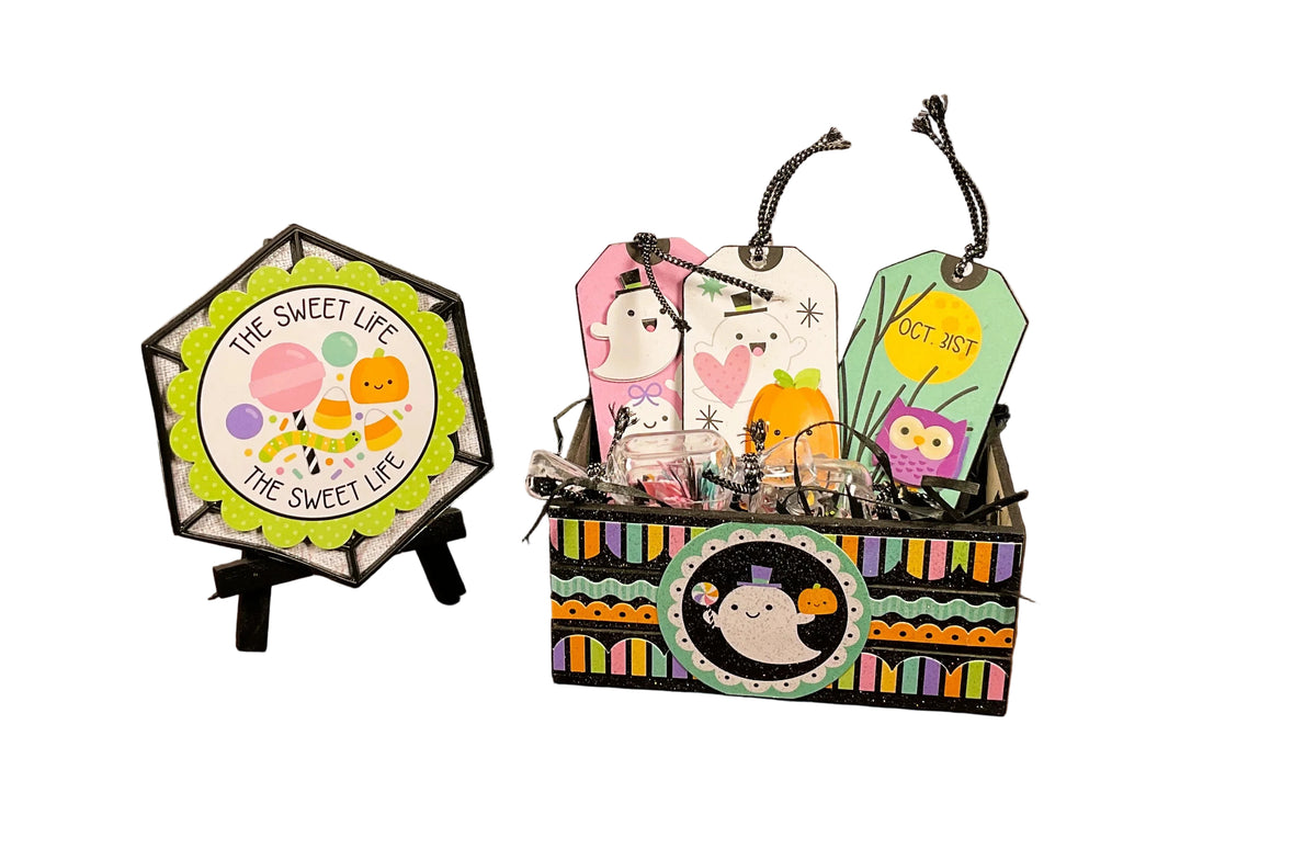 AGSD Halloween Decor - Trendy Pink Cute Candy Ghost Theme Tier Tray 7pc Set
