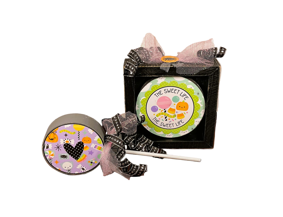 AGSD Halloween Decor - Trendy Pink Cute Candy Theme Inset Box Signs