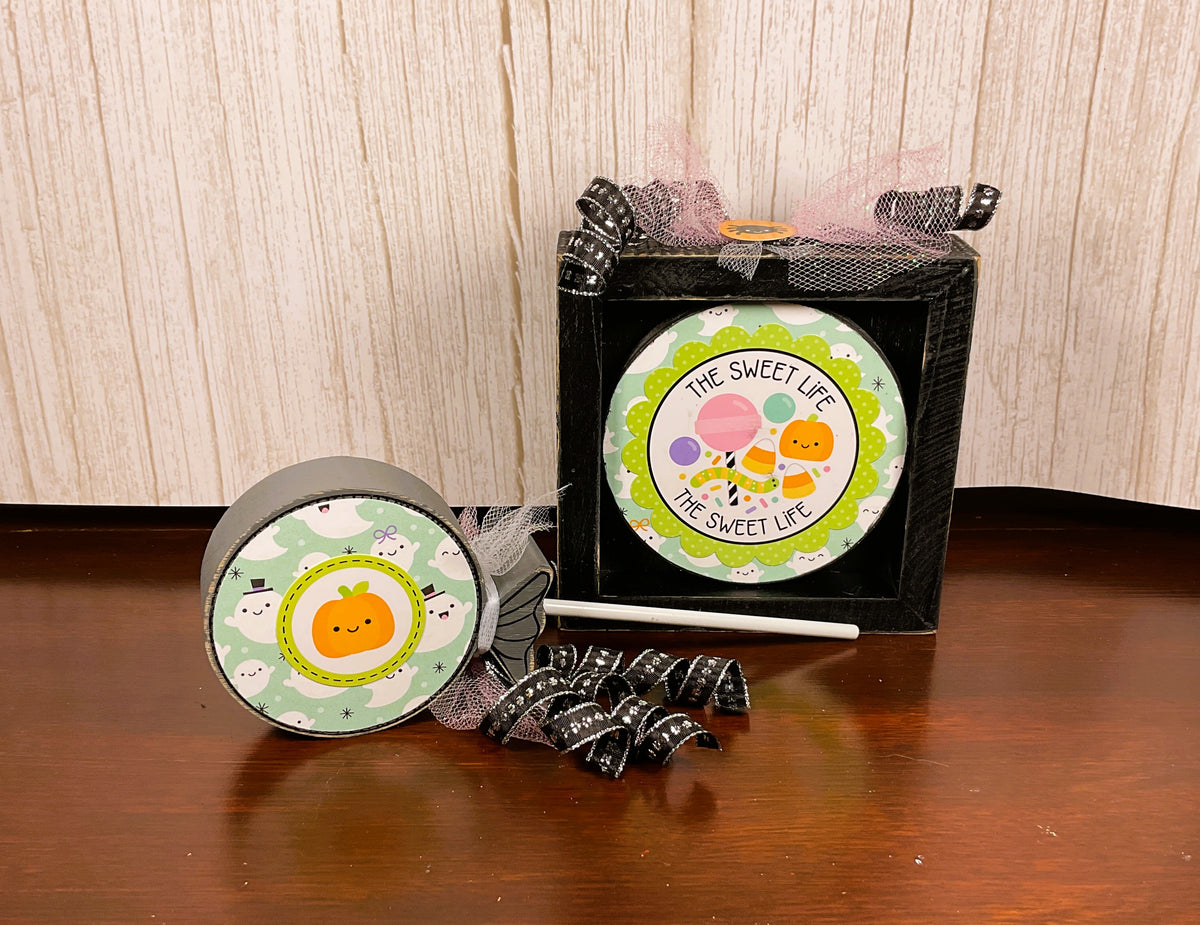 AGSD Halloween Decor - Trendy Pink Cute Candy Theme Inset Box Signs