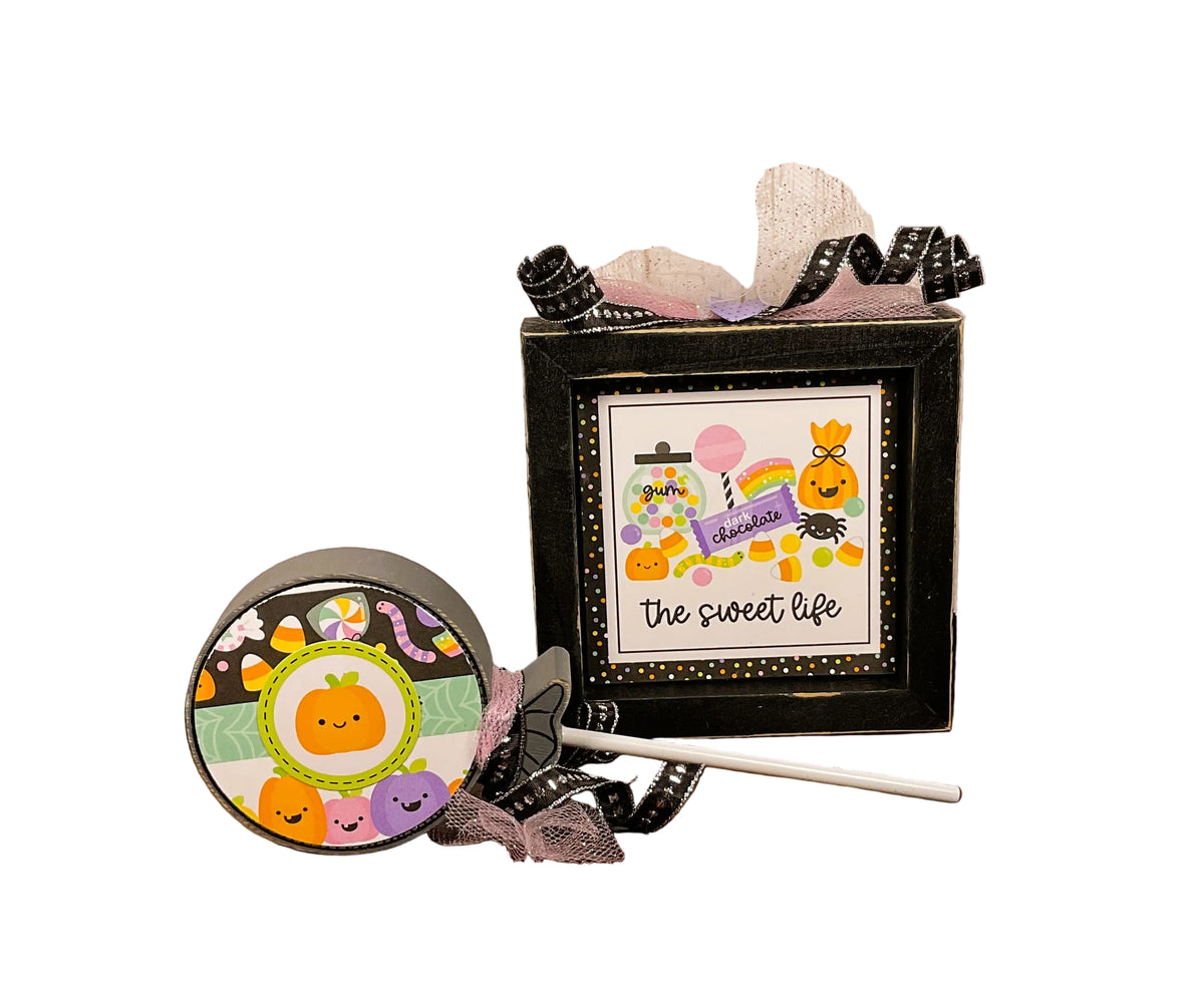 AGSD Halloween Decor - Trendy Pink Cute Candy Theme Inset Box Signs