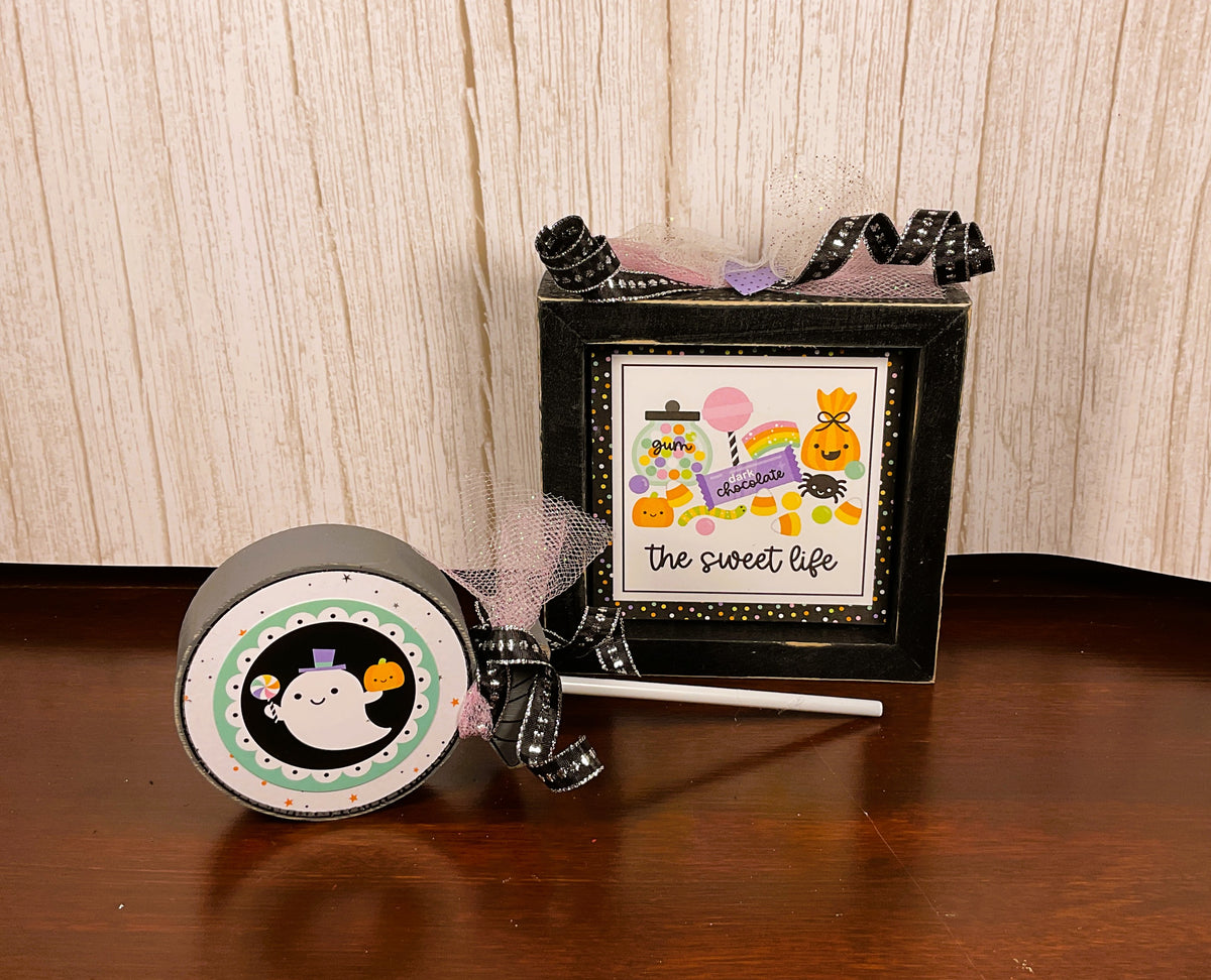 AGSD Halloween Decor - Trendy Pink Cute Candy Theme Inset Box Signs