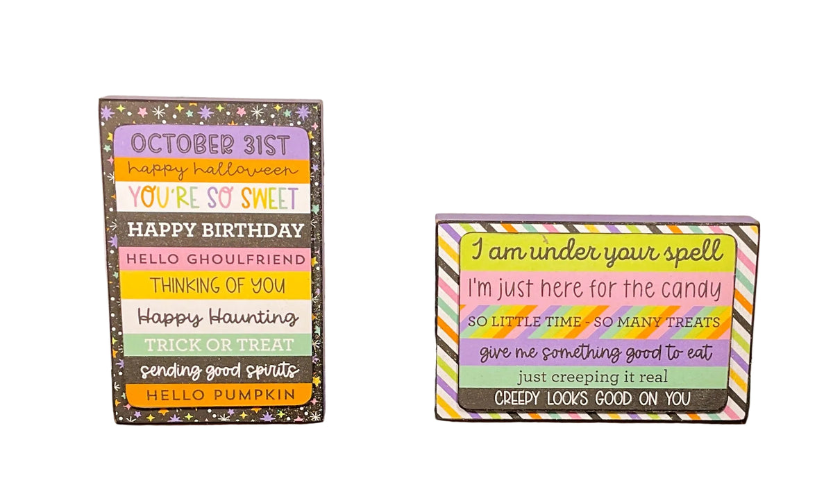 AGSD Halloween Decor - Trendy Pink Cute Candy Theme Tier Tray Block Signs