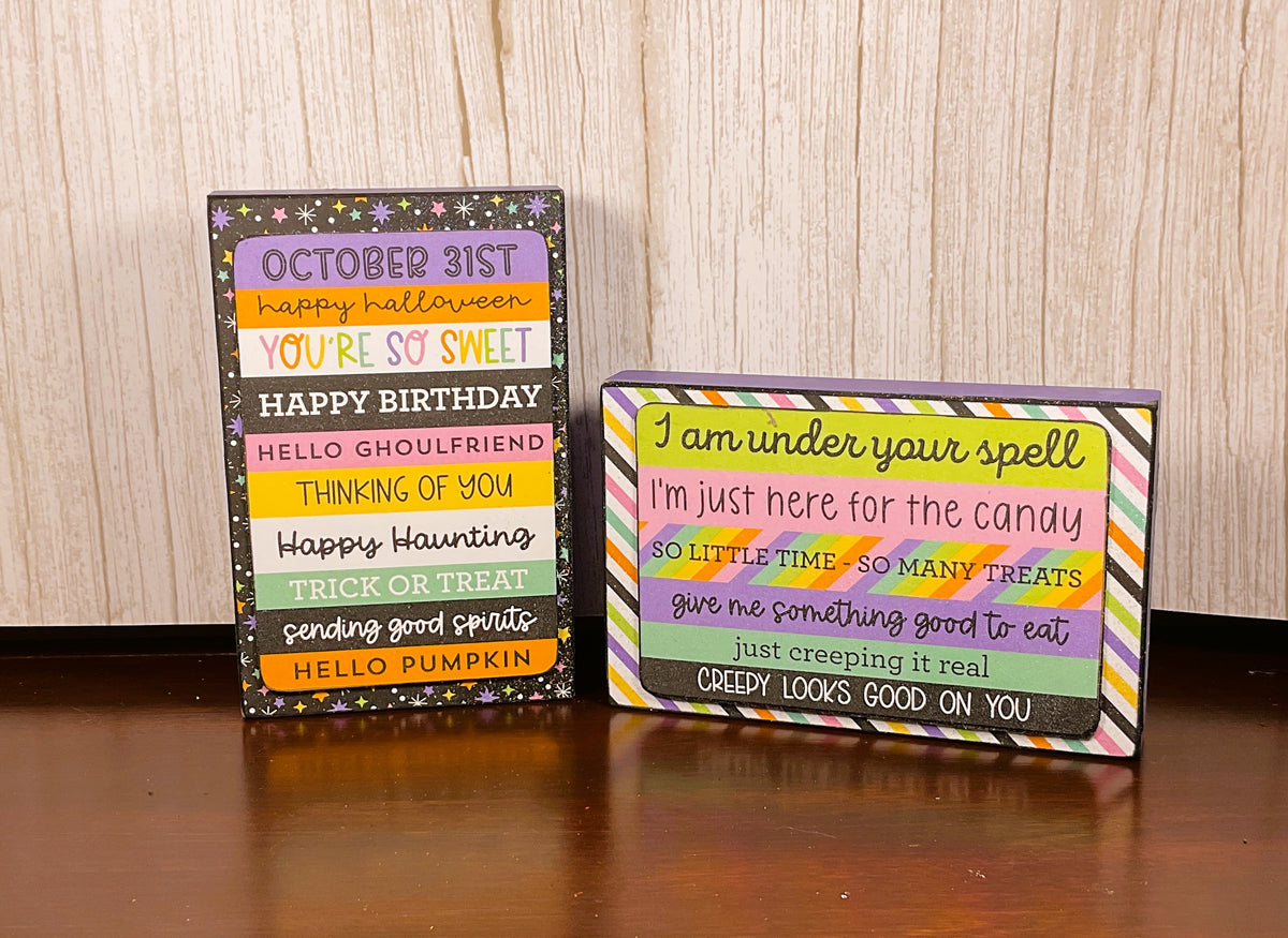 AGSD Halloween Decor - Trendy Pink Cute Candy Theme Tier Tray Block Signs