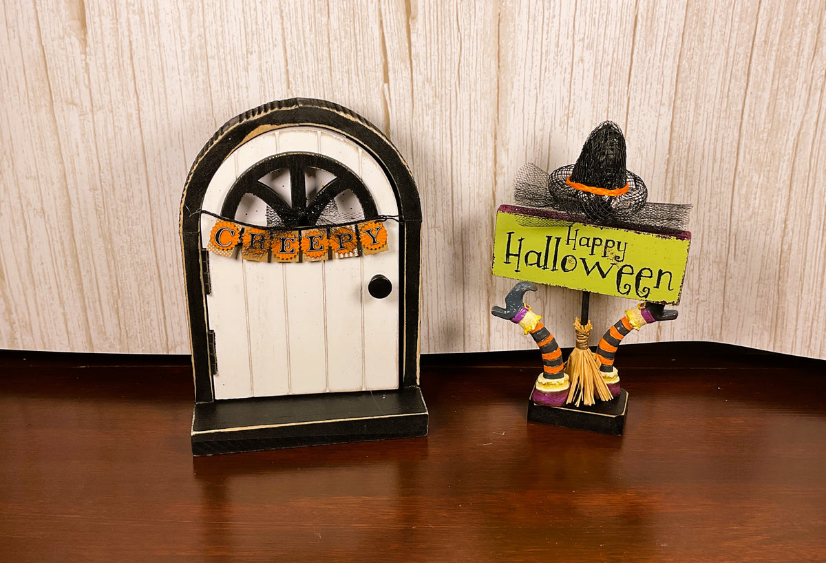 AGSD Halloween Decor - Fairy Garden Door Witch Broom & Hat 2pc Set