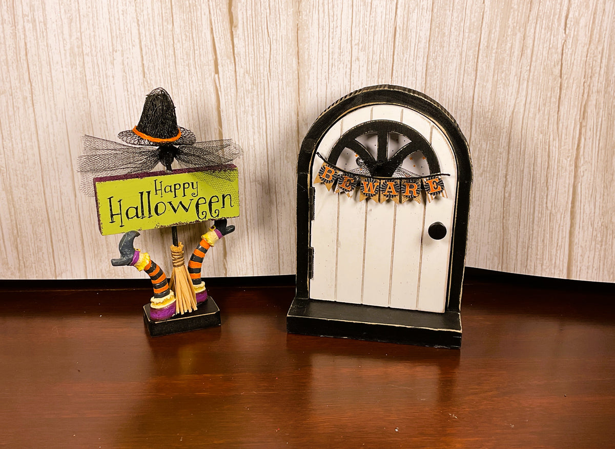AGSD Halloween Decor - Fairy Garden Door Witch Broom & Hat 2pc Set