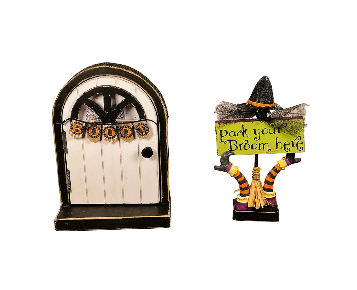 AGSD Halloween Decor - Fairy Garden Door Witch Broom & Hat 2pc Set