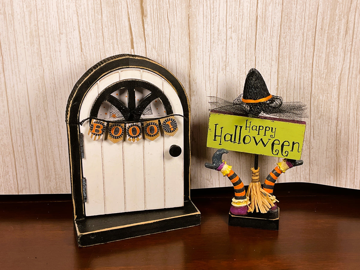 AGSD Halloween Decor - Fairy Garden Door Witch Broom & Hat 2pc Set
