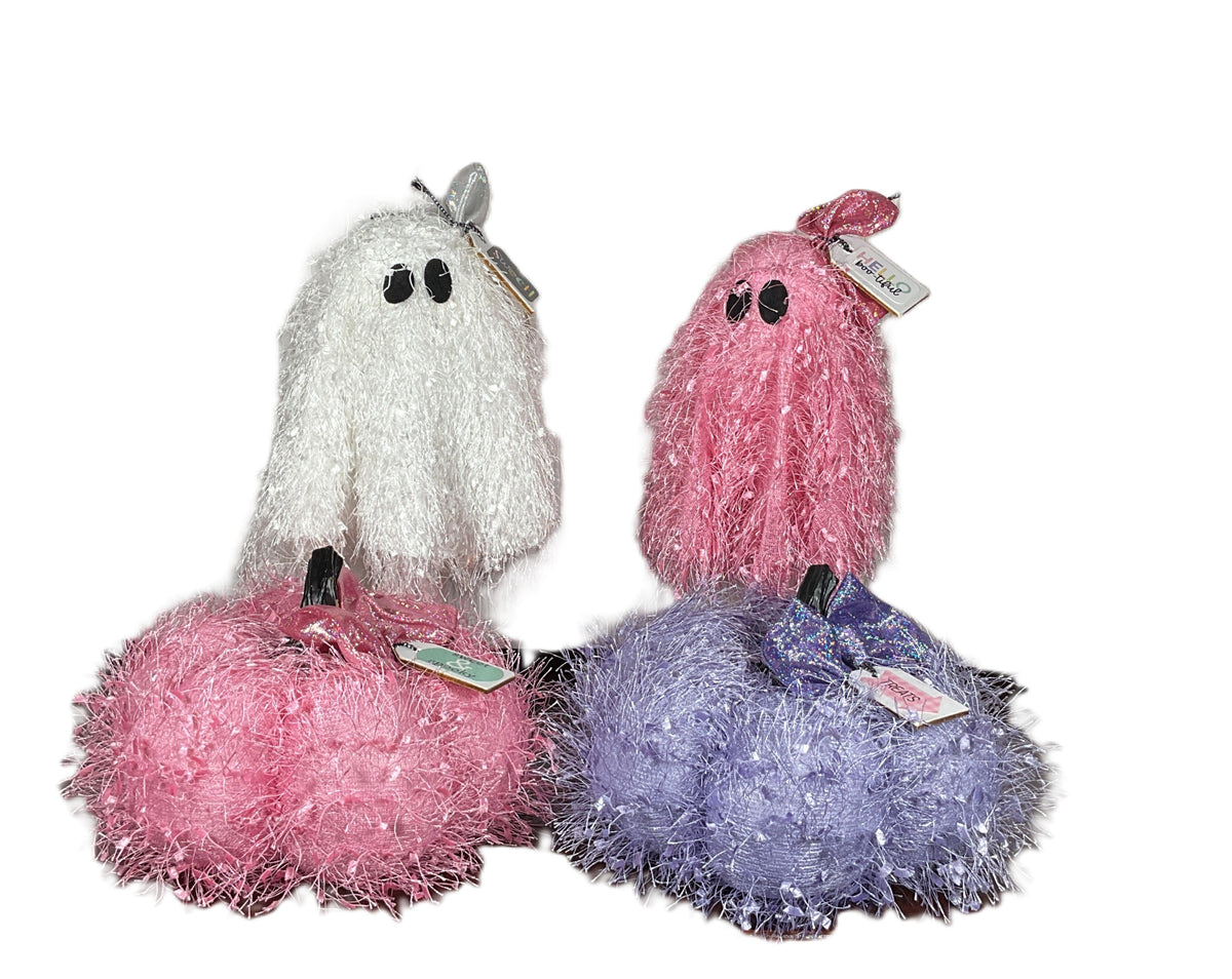 AGSD Halloween Decor - Trendy Pink White Standing Ghosts Pumpkins 4pc Set