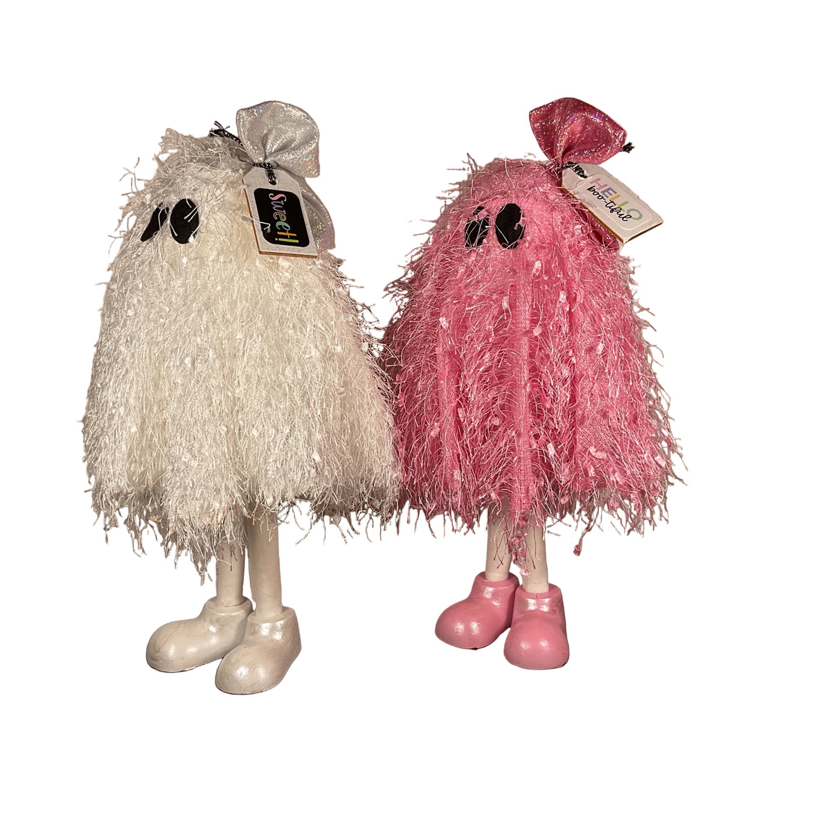 AGSD Halloween Decor - Trendy Pink White Standing Ghosts Pumpkins 4pc Set