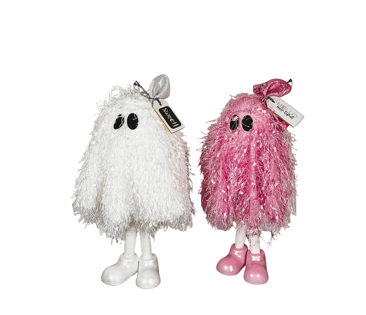 AGSD Halloween Decor - Trendy Pink White Standing Ghosts Pumpkins 4pc Set