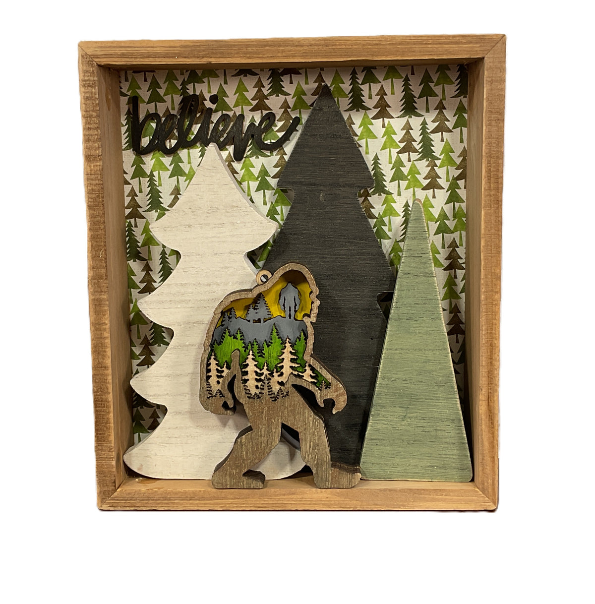 AGSD Home Decor - Bigfoot & Trees Shadow Box Sign | Layered Wood Handcrafted