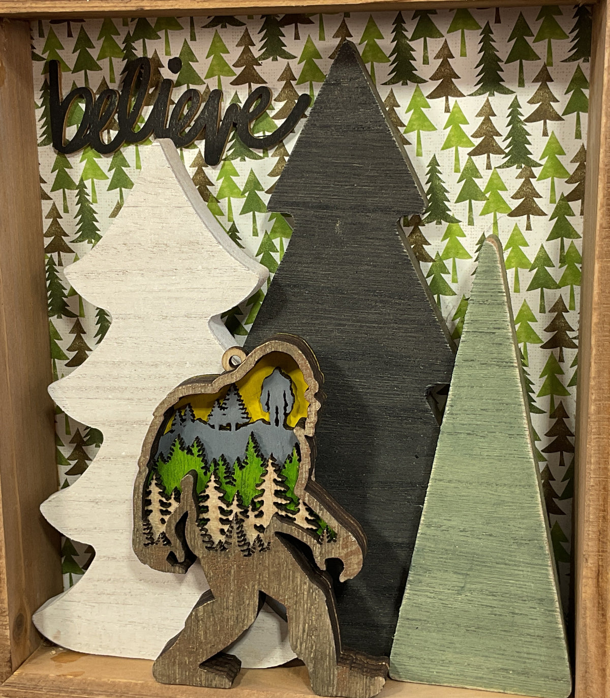AGSD Home Decor - Bigfoot & Trees Shadow Box Sign | Layered Wood Handcrafted