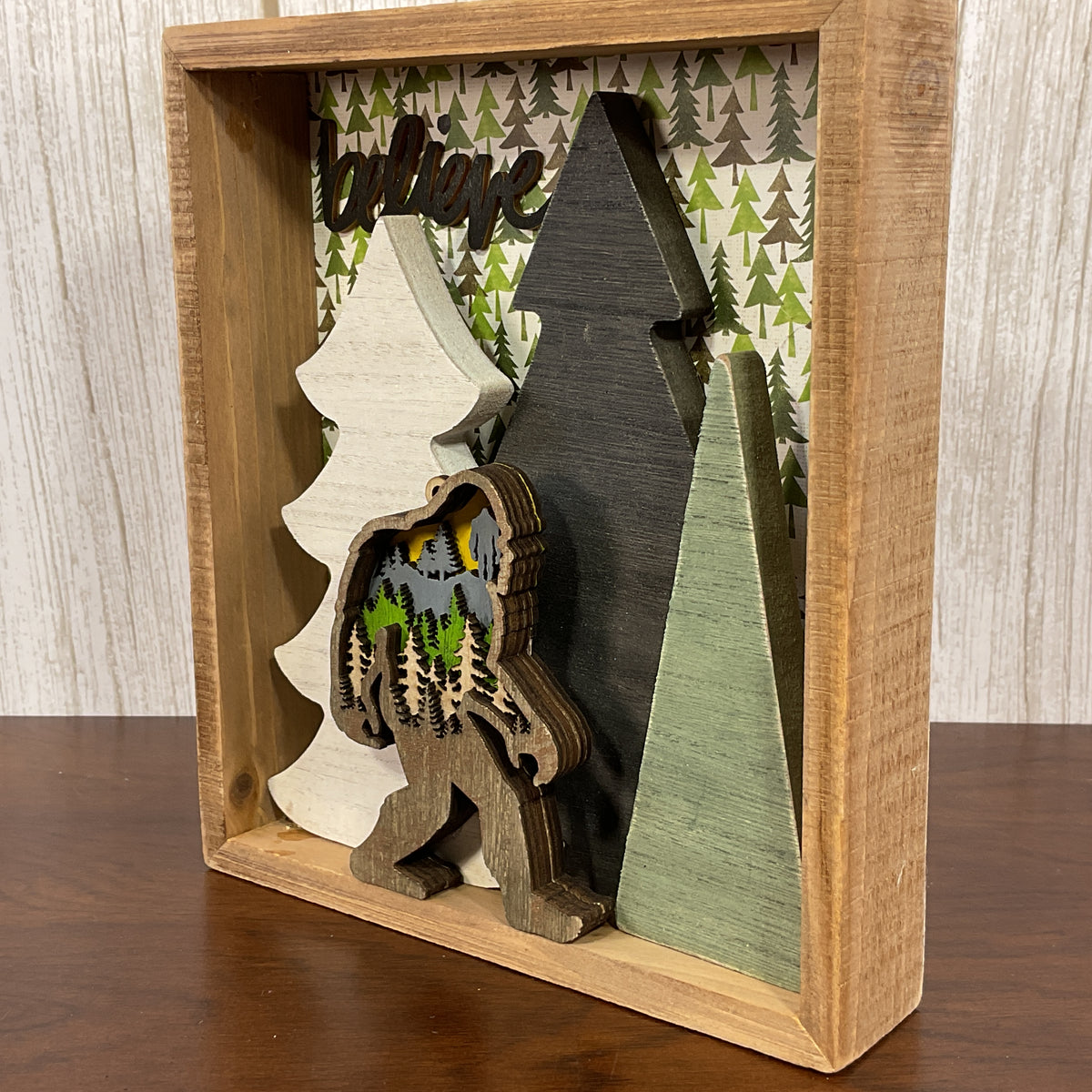 AGSD Home Decor - Bigfoot & Trees Shadow Box Sign | Layered Wood Handcrafted